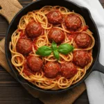 Італійські спагеті з фрикадельками та соусом Маринара